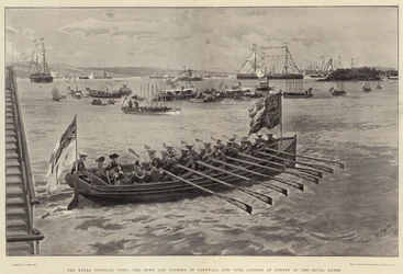 De koninklijke koloniale tour, de hertog en hertogin van Cornwall en York landen in Sydney in de koninklijke sloep